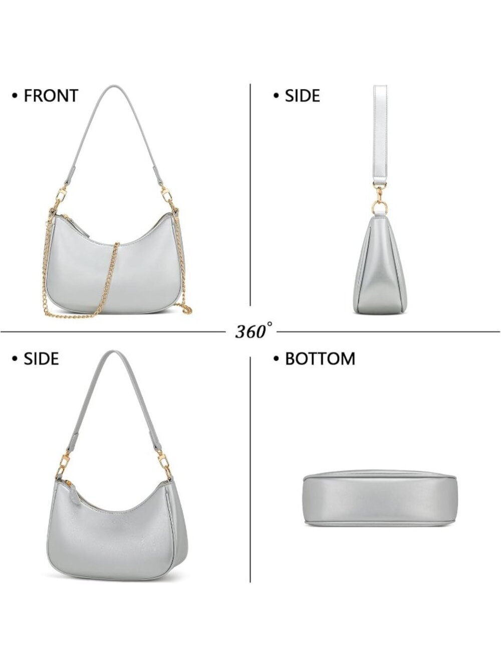 Women's Bag Silver Leather Cute Hobo Shoulder Handbag Retro Clutch Stylish Purse - Picture 6 of 6